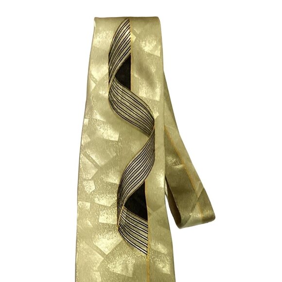 MCM ABSTRACT NECKTIE SILVER GOLD WAVES POLYESTER DESIGNER 60" X 4" MENS - Picture 2 of 4